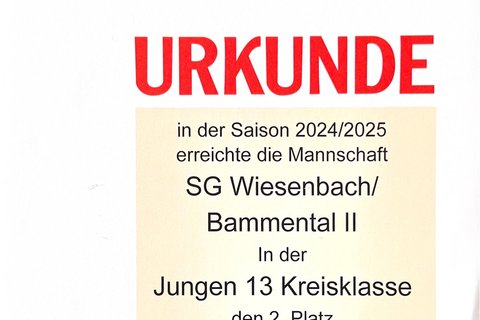 Urkunde: Jungen 13 Kreisklasse 2024/25, 2. Platz