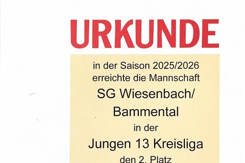 Urkunde: Jungen 13 Kreisliga 2025/26, 2. Platz