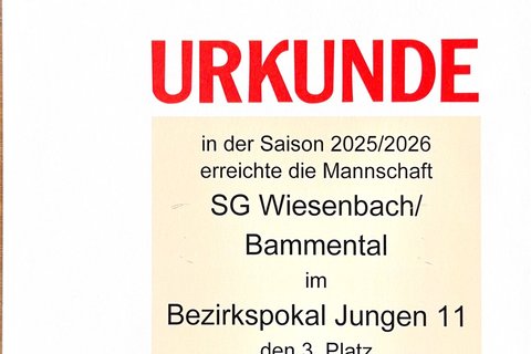 Urkunde: Bezirkspokal Jungen 11 2025/26, 3. Platz